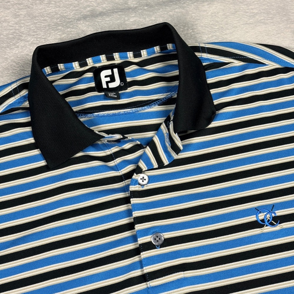 FootJoy Golf Polo Shirt Mens L Blue Black Striped Performance Short Sleeve 0415
